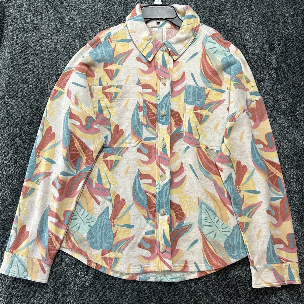 Travis Mathew Womens Size XL Beige Vacay and Rose Cloud Fleece Shirt Jacket